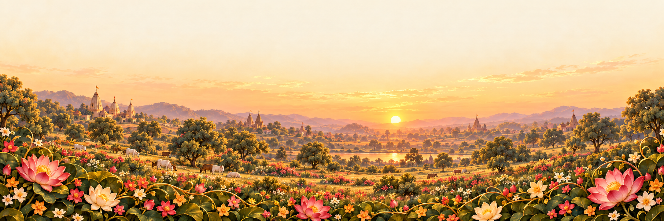 Flowers surrounding the golden Braj sunset